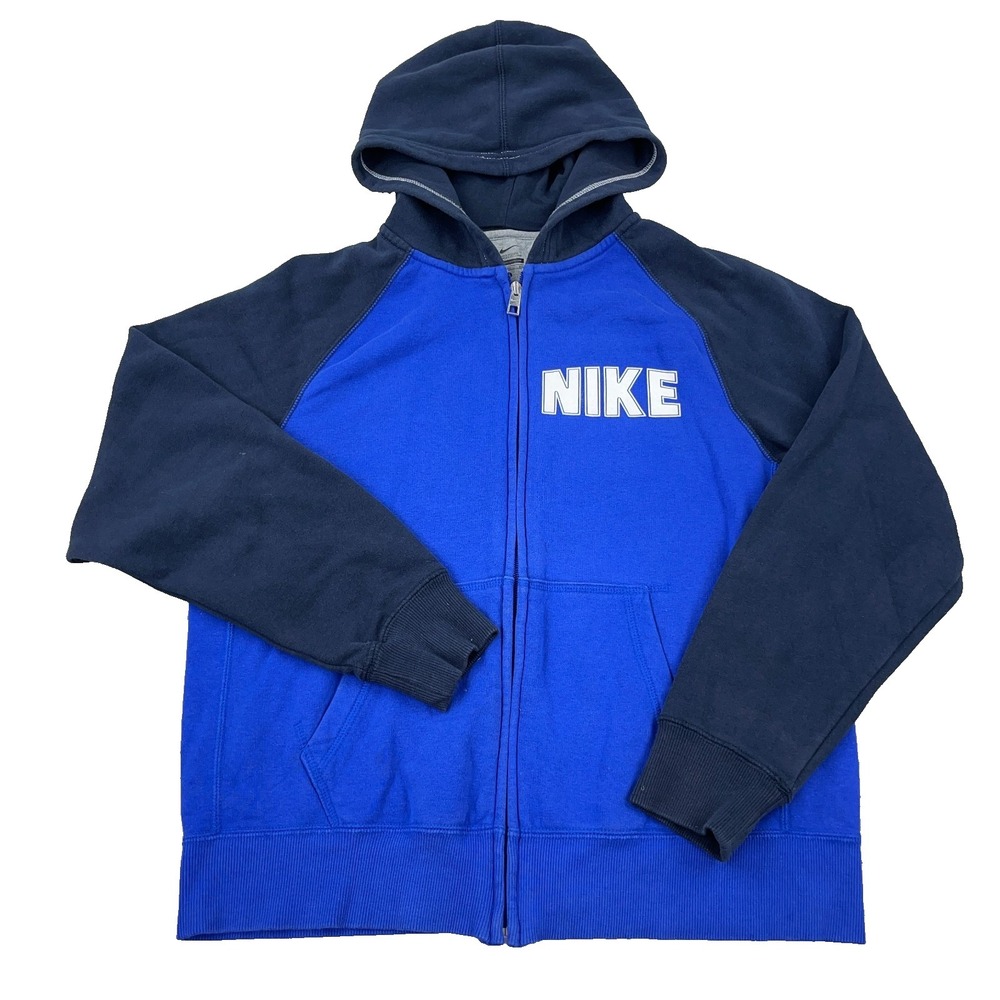 Nike Hoodie Boys XL Blue‎ Full Zip Sweatshirt Jacket Colorblock Y2K Youth